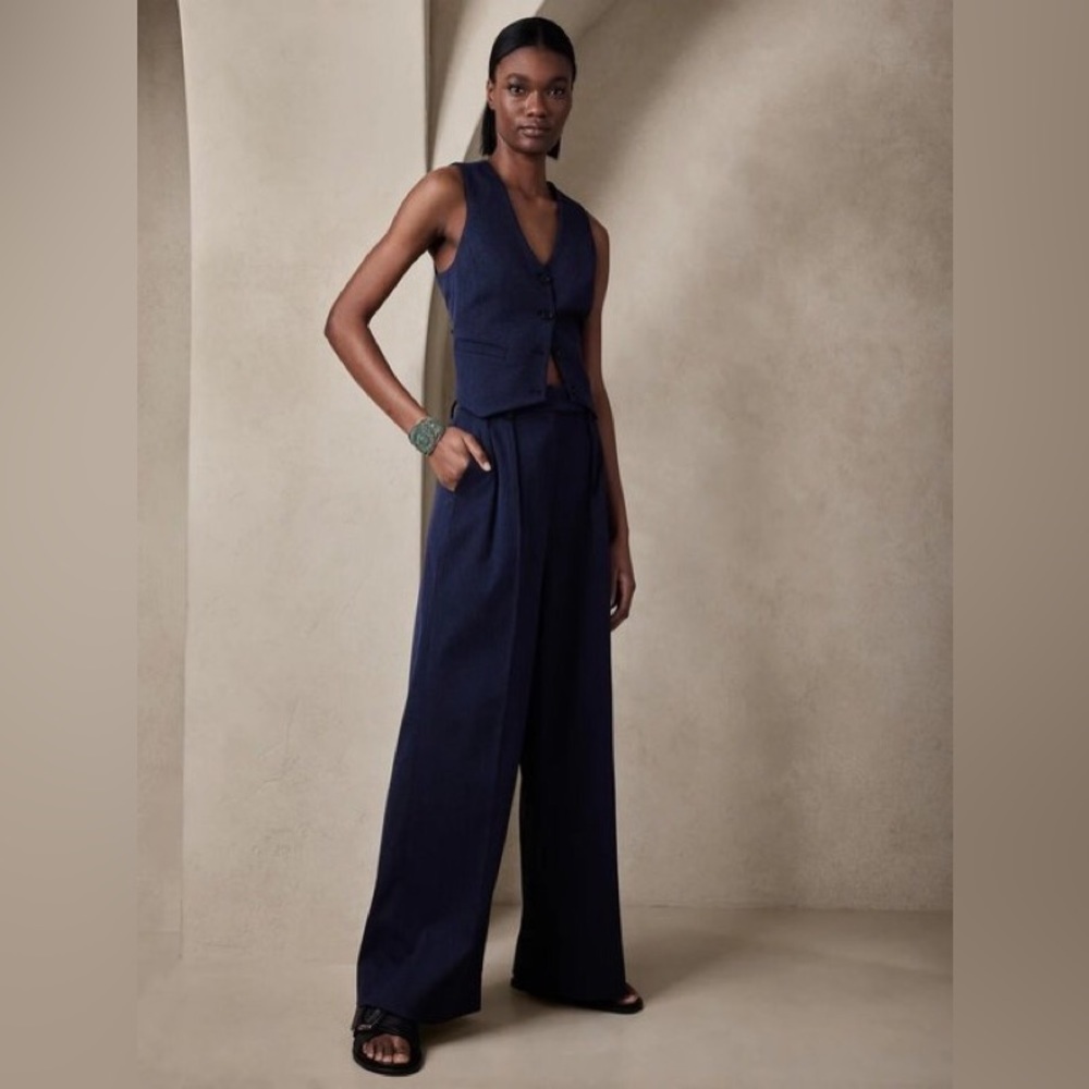 Women's Navy Wide-Leg Pants & Vest Set